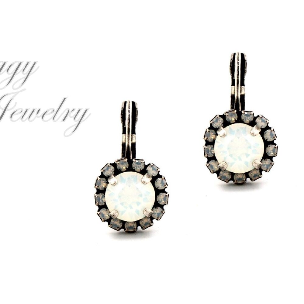 White Opal Halo Drop Earrings Made with Austrian Crystals
